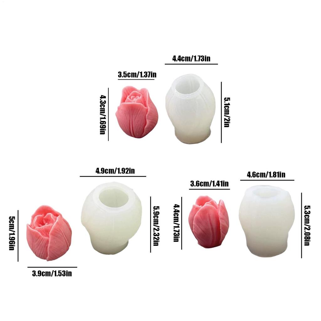 3pcs/set Tulips Silicone Candle Molds Mold Scented Candle Mould For Soap Resin Craft Plaster Ornament Chocolate Fondant Cake