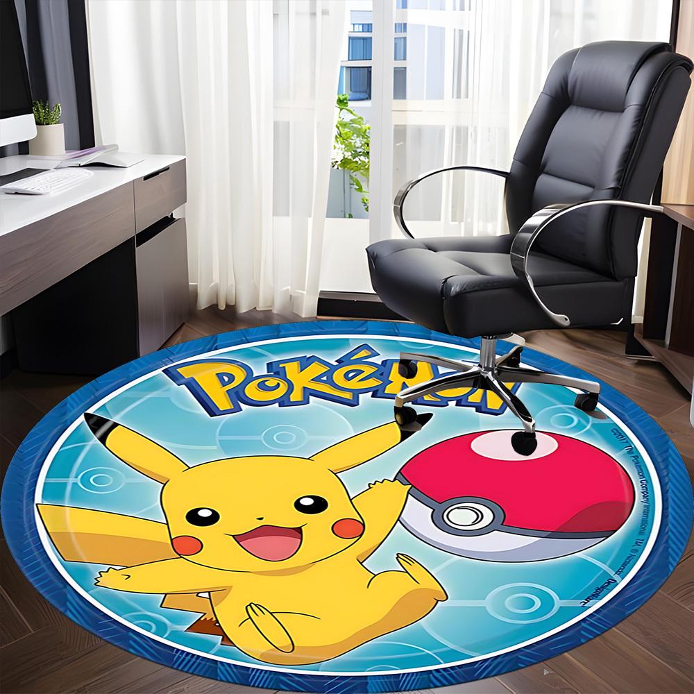 1pc Pokemon Pikachu Office Round Area Rug, Indoor Mat Suitable For Office,Bedroom Living Room Home Decor, Room Deco A0926040