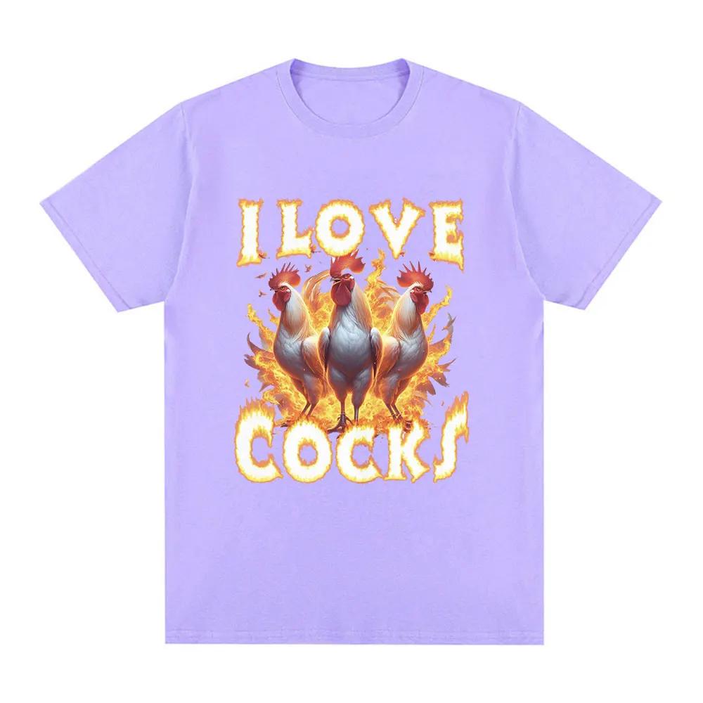 I Love Cocks Roosters Funny Meme T Shirt Chicken Lovers Short Sleeve T-shirt Unisex100% Cotton Oversized T Shirts Streetwear