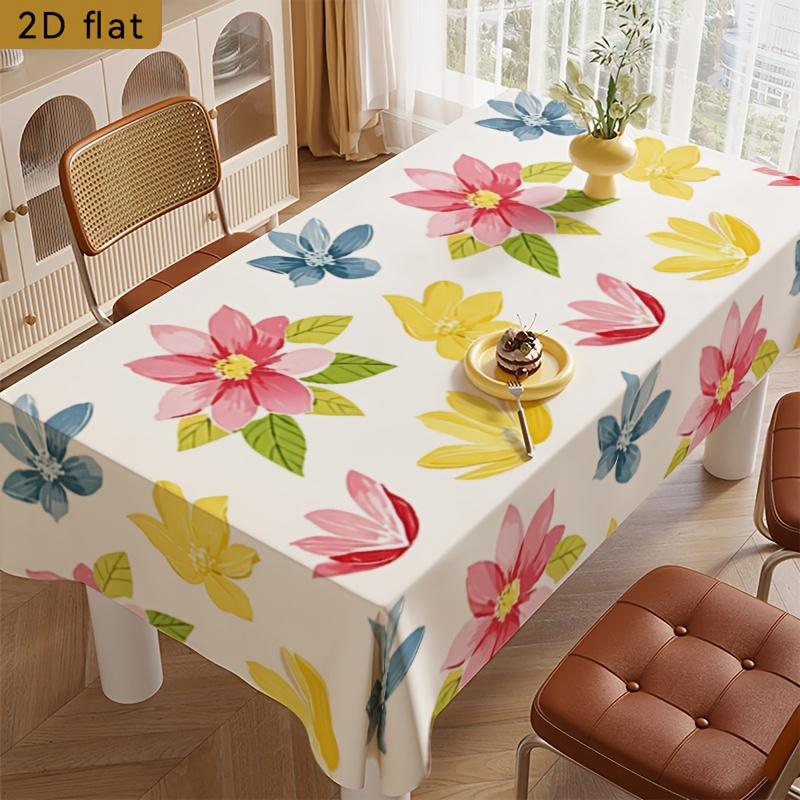 2D Flat Banner 1pc Soft Pink and Yellow Floral Watercolor Pattern Tablecloth, 2D Flat Rectangular Kitchen Dining Table Decoration, Party Tablecloth Ho