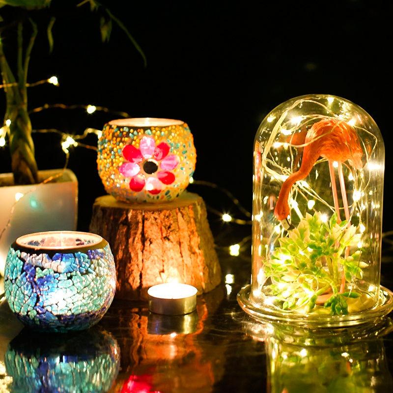 Farget glassmosaikk lysestake i europeisk stil – Bryllups- og bardekorasjonsrekvisitt