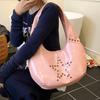 PU Hobo Bag Women's Fashion Shoulder Tote with Stud Detail Soft Texture Casual Everyday Handbag