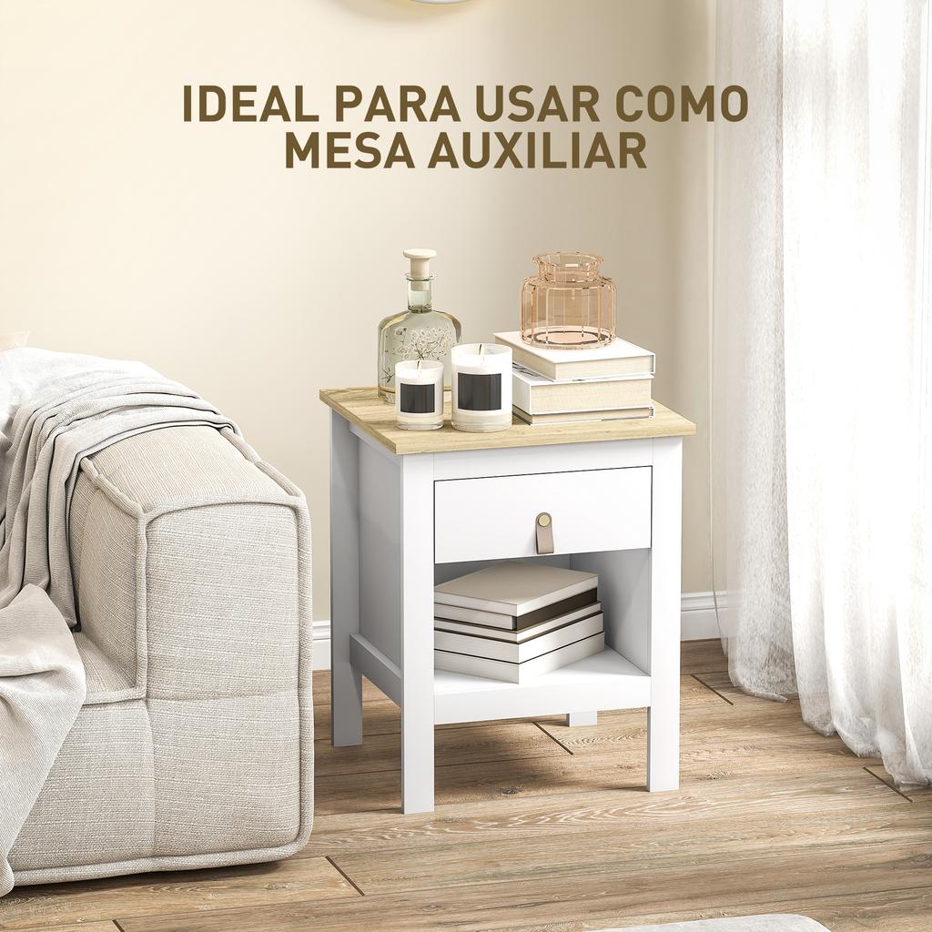 Nightstand, 1 Drawer, Open Compartment, PU Handle, 45x40x55 Cm, White