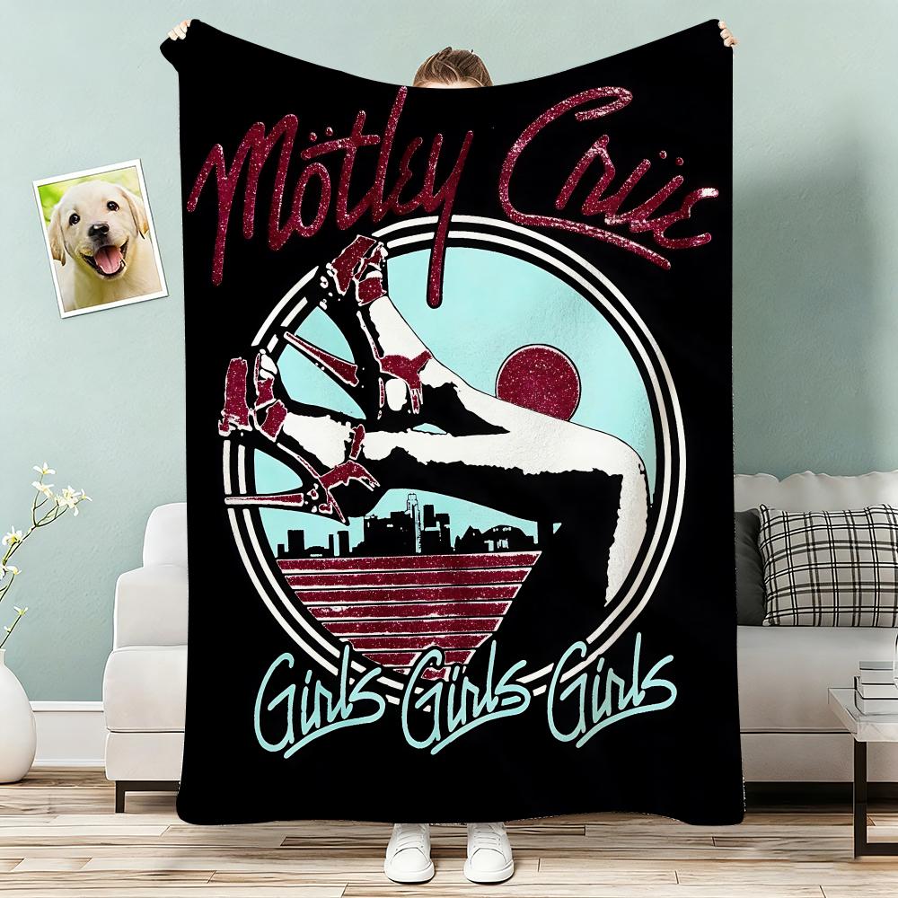 Popular Band Motley Crues Throw Lightweight 240g Flannel Blanket Soft Skin-friendly for Summer Cooling 75x90cm