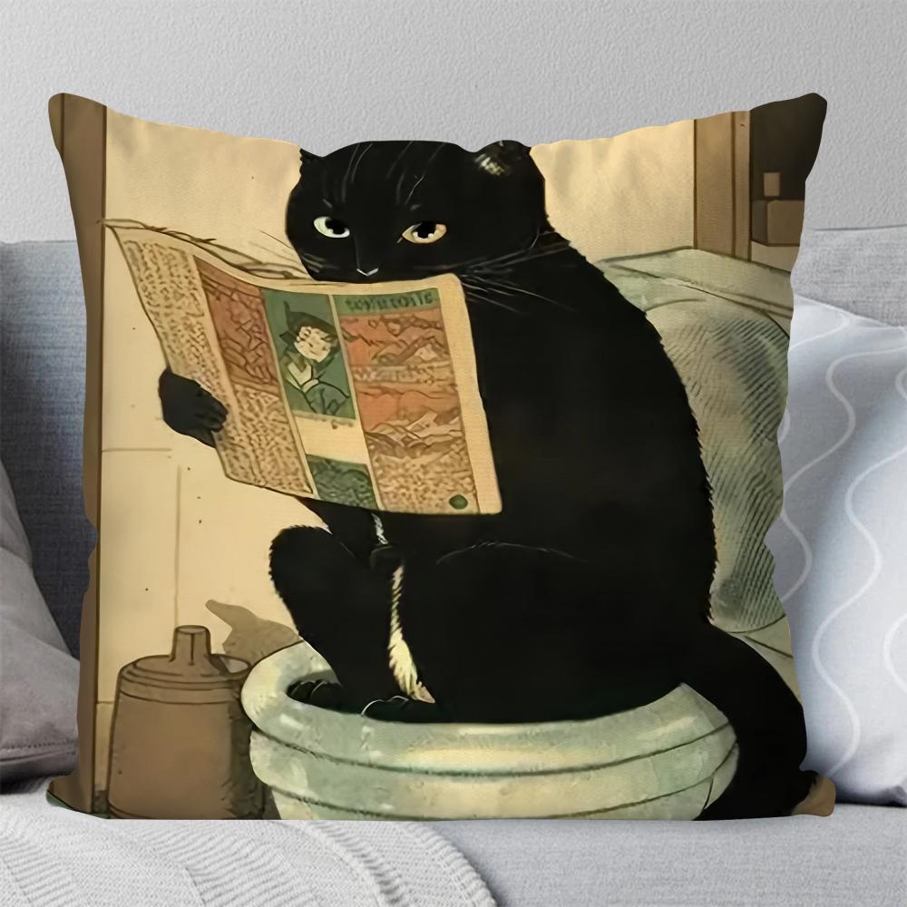 1pc Cute Black Cat Pillow Case Square Pillow Bedroom Sofa Leisure Comfort Cushion Car Living Room Home Decoration 40X40