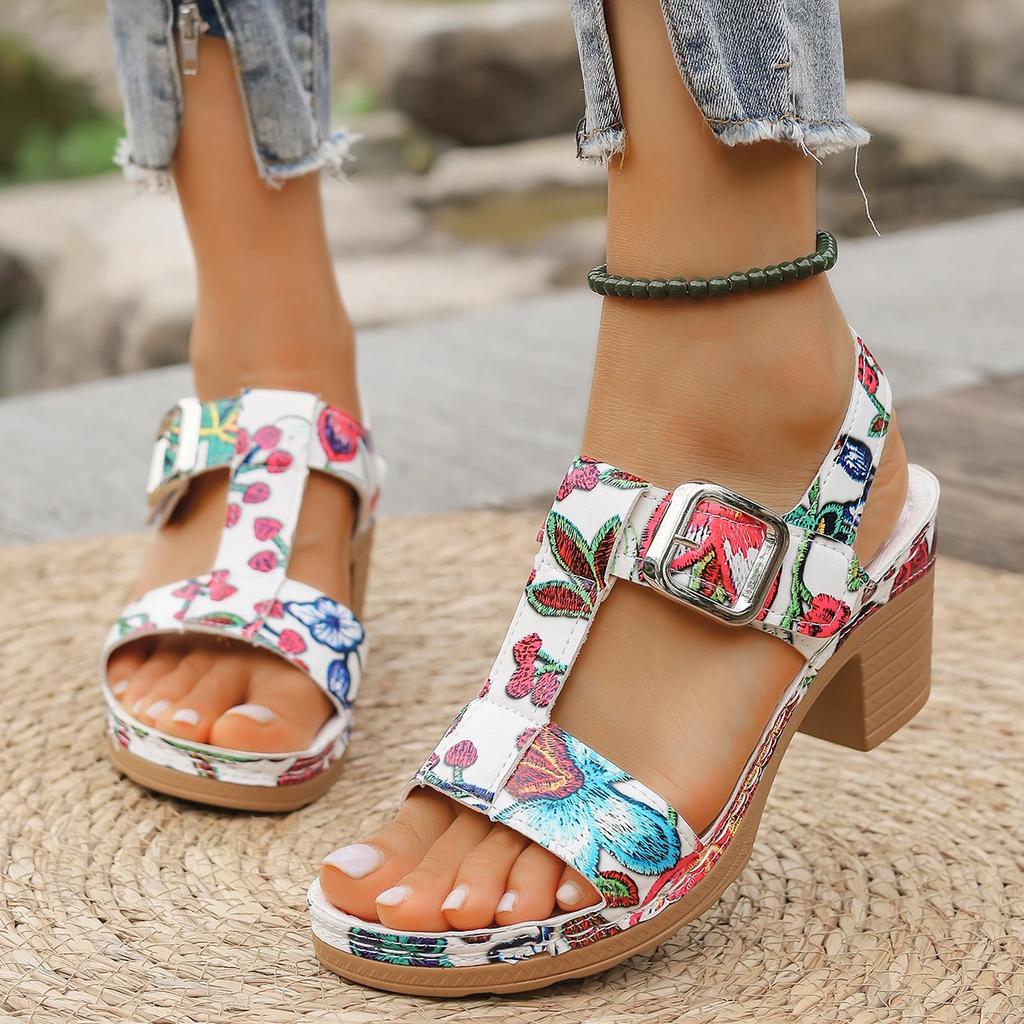 Fashion New Women's Open Toe Chunky Heel Sandals Summer Retro Heeled Shoes for Women Sandals Outdoor Casual Women's Platform Shoes