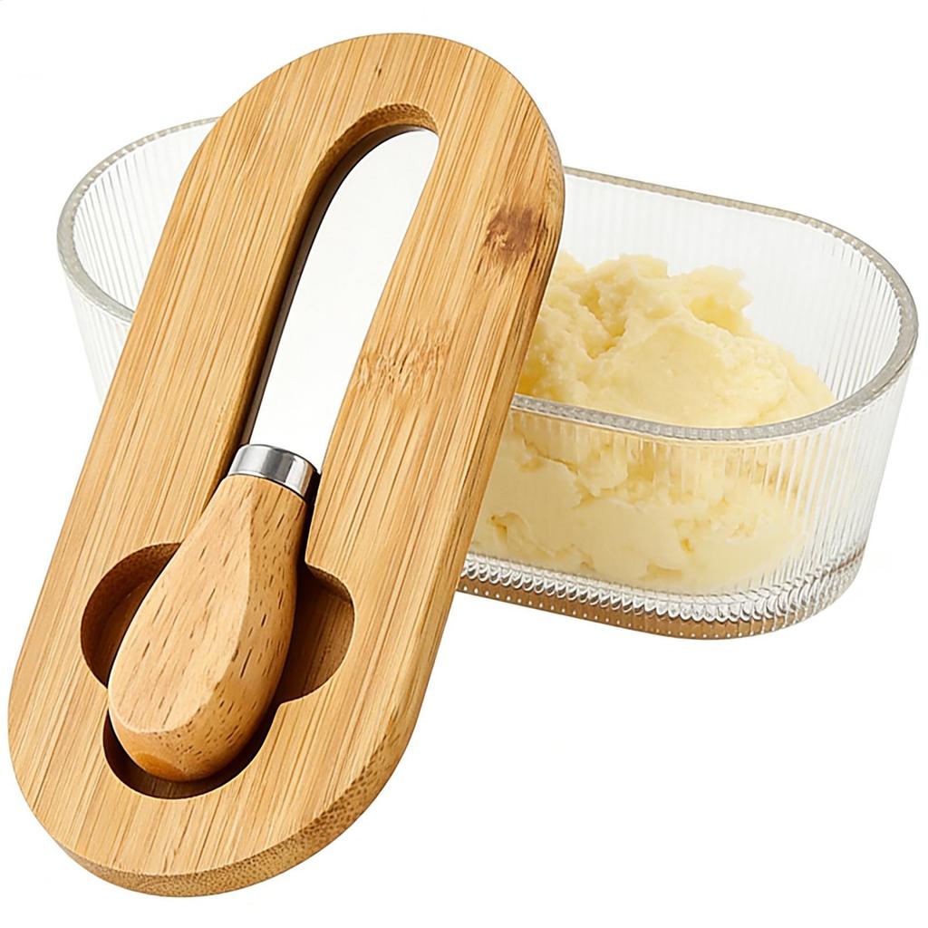 Butter Storage Box with Knife Bamboo Wood Lid 300ml Butter Cheese Container Box Household Kitchen Restaurant Butter Storage Box