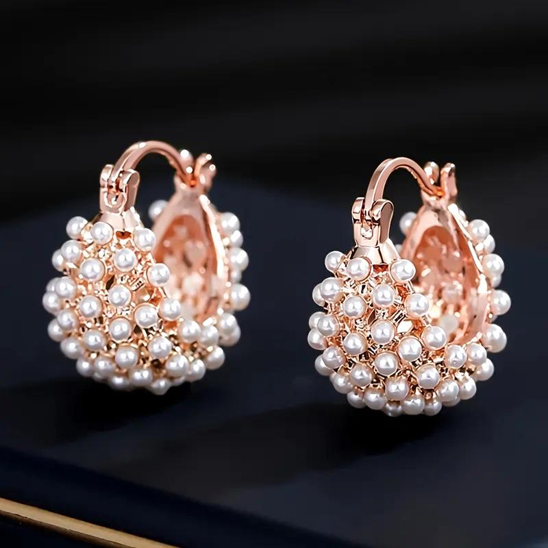Huitan Aesthetic Women Imitation Pearl Hoop Earrings Bag Design Fashion Party Engagement Accessories Gold Color Charming JewelryGood Product