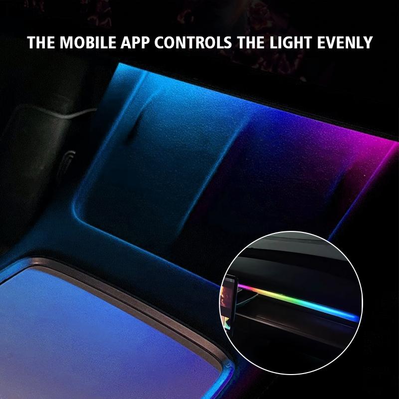 For Tesla Model 3 Y Accessories APP Control Streaming Ambient Light Center Console Dashboard Neon Ambient Strip Lamp Decoration