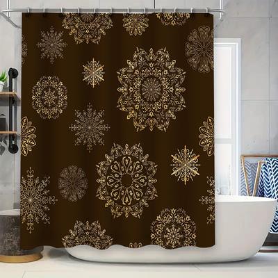 Gouden Sneeuwvlok Douchegordijn 3D Print Waterdichte Stof Decoratie Voor Huis Badkamers Wanddecoratie (Bruin)