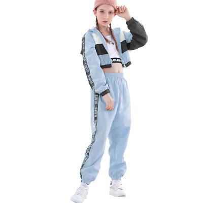 LOLANTA Girls' Jazz Dance Costume, Hip Hop Outfit, Jacket, Pants, and Tank Top, Light Blue, Size 160cm