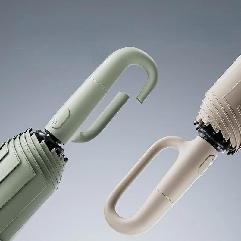 Parapluie à boucle 60K pour hommes et femmes, parapluie entièrement automatique à pliage inversé avec bande réfléchissante coupe-vent, parapluies UV