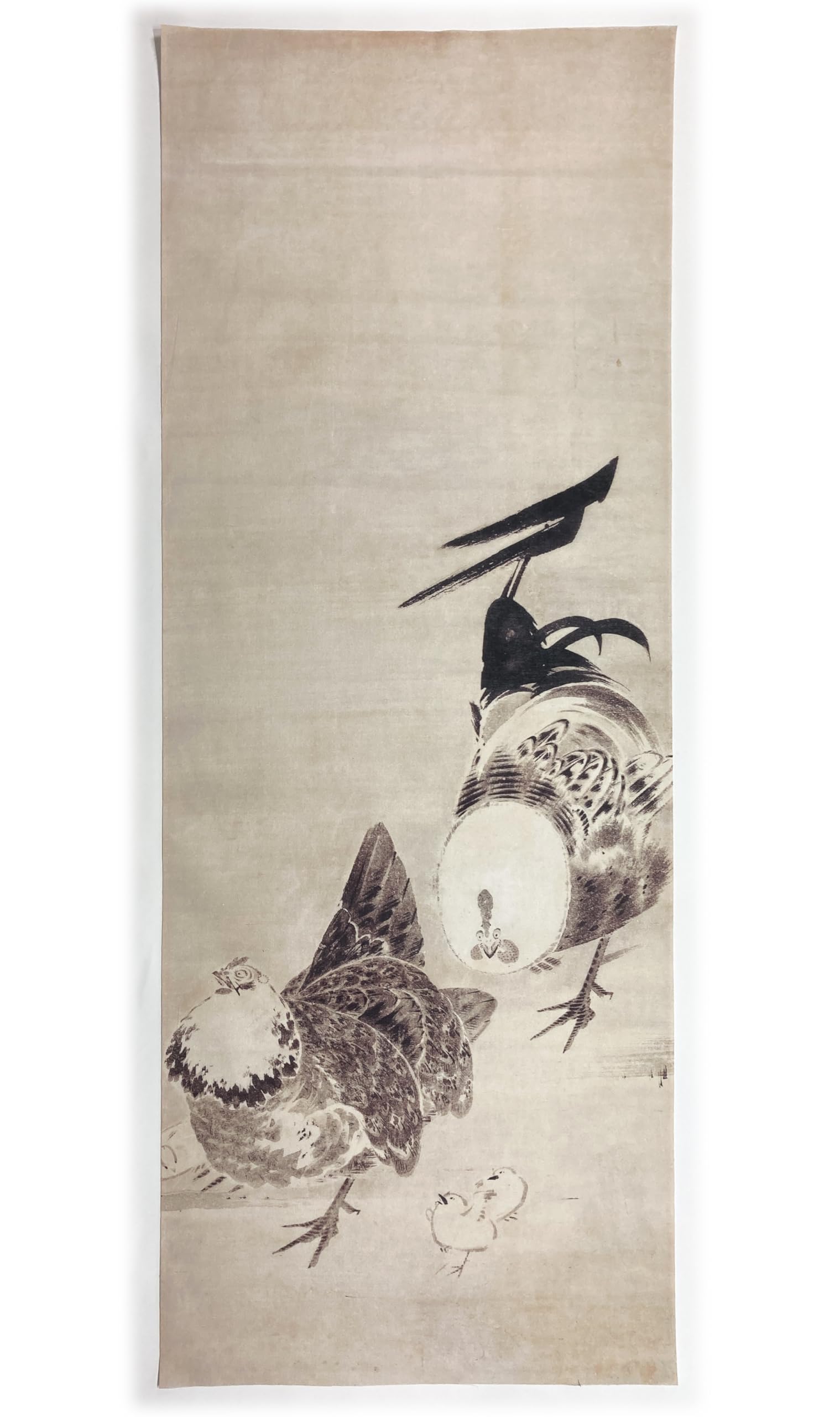 

полотенце для рук Ито Дзякутю с изображением и цыплят со всего мира Укиё-э петухи, куры, бежевый