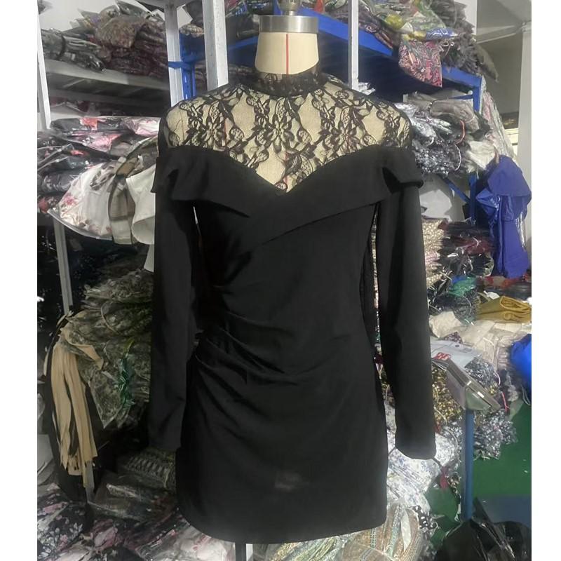 Long sleeve plus size black sexy lace patchwork new in dresses for women casual mini short spring autumn dress