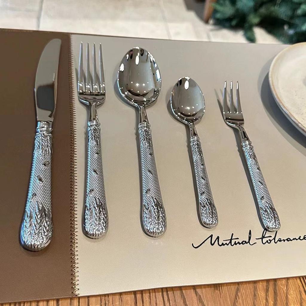 5 ks Vysoce kvalitní nerezová ocel 304 západní příbory kování pšeničný klas nůž vidlička lžíce extra silné nádobí sada nádobí