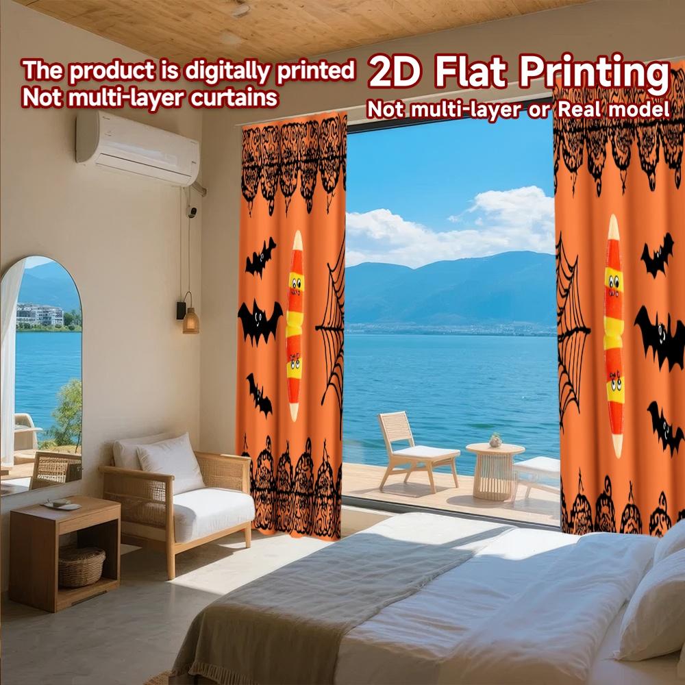 2D FLAT PRINTING 2pcs Curtains (Without Rod) Halloween Candy and Bats Easter Festival Popular Curtains&Drapes Versatile