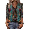 Women's 3/4 Sleeve Shirts V Neck Print Tops Casual Tops Basic Tees Blouse Loose Tops