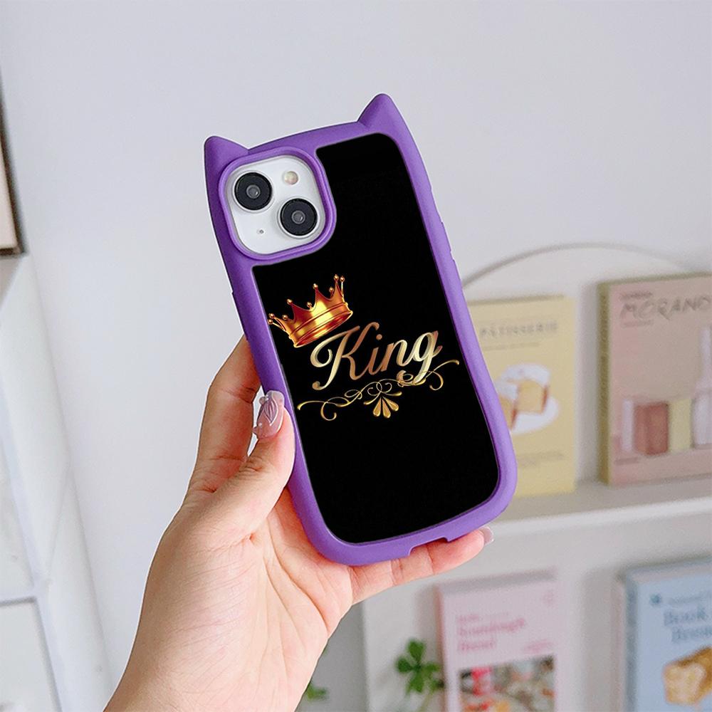 Huse de telefon moale pentru ureche de pisică pentru iPhone 16 15 13 12 11 Pro Max 14 Plus XR TPU Copertă din spate acrilic transparent anti-cădere N84 King Queen Cuplu