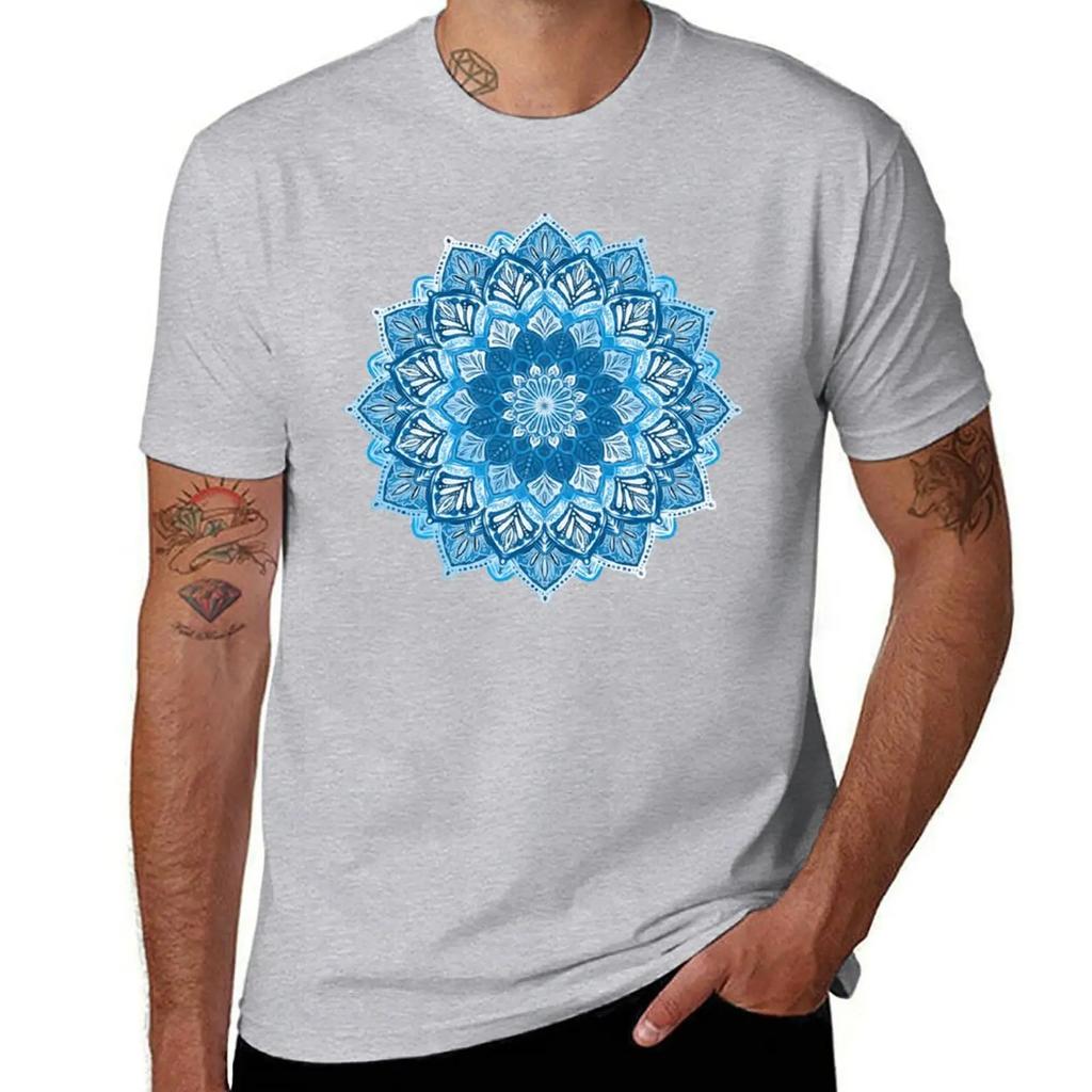 Boho Mandala In Monochrome Blue and White T-Shirt Graphic T Shirts Designer Shirts Basketball Graphic Tees Mens T Shirts