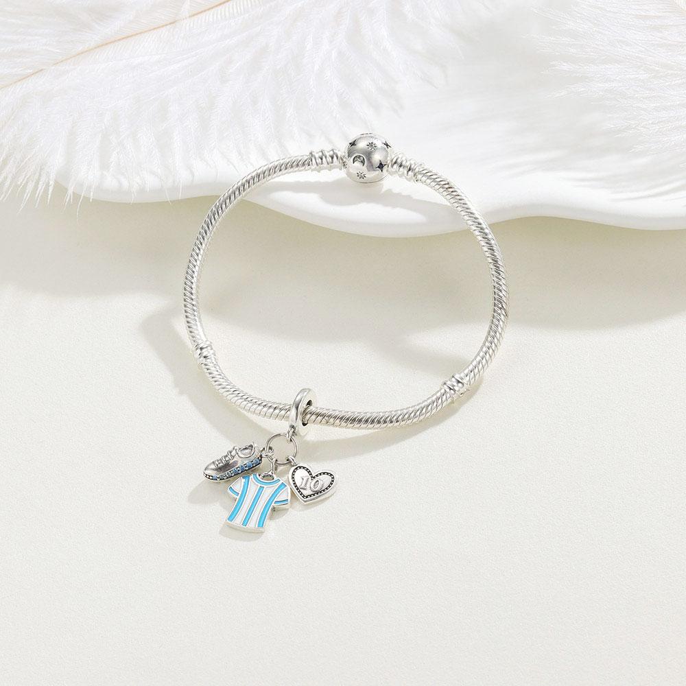925 Silver Football Charm Sports Brazil Argentina Football Star No. 10 Jersey Beads Fit For Original Bracelet DIY Jewellery Gift