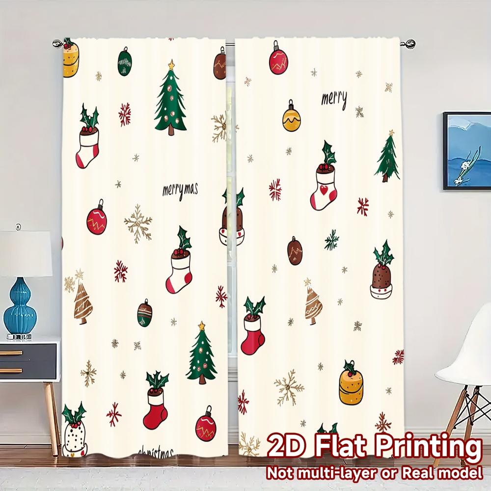 

2pcs,Curtains Christmas Ornaments Trees Holly Jingles Popular Print Curtains Versatile Durable Polyester Curtains Versatile All 52.50×116.00 CM 2pcs