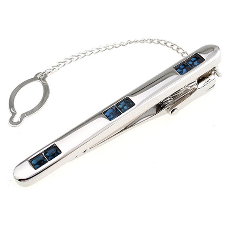 Men's Rhinestone Tie Clip and Cufflinks Set for Business Occasions