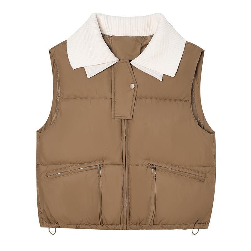 Knitted collar down cotton vest women's short autumn and winter versatile cotton-padded vest vest vest jacket