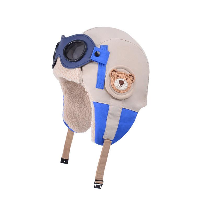

Children Winter Flight Cap With Fleece Lining And Goggles For Outdoor Play світло-синій колір