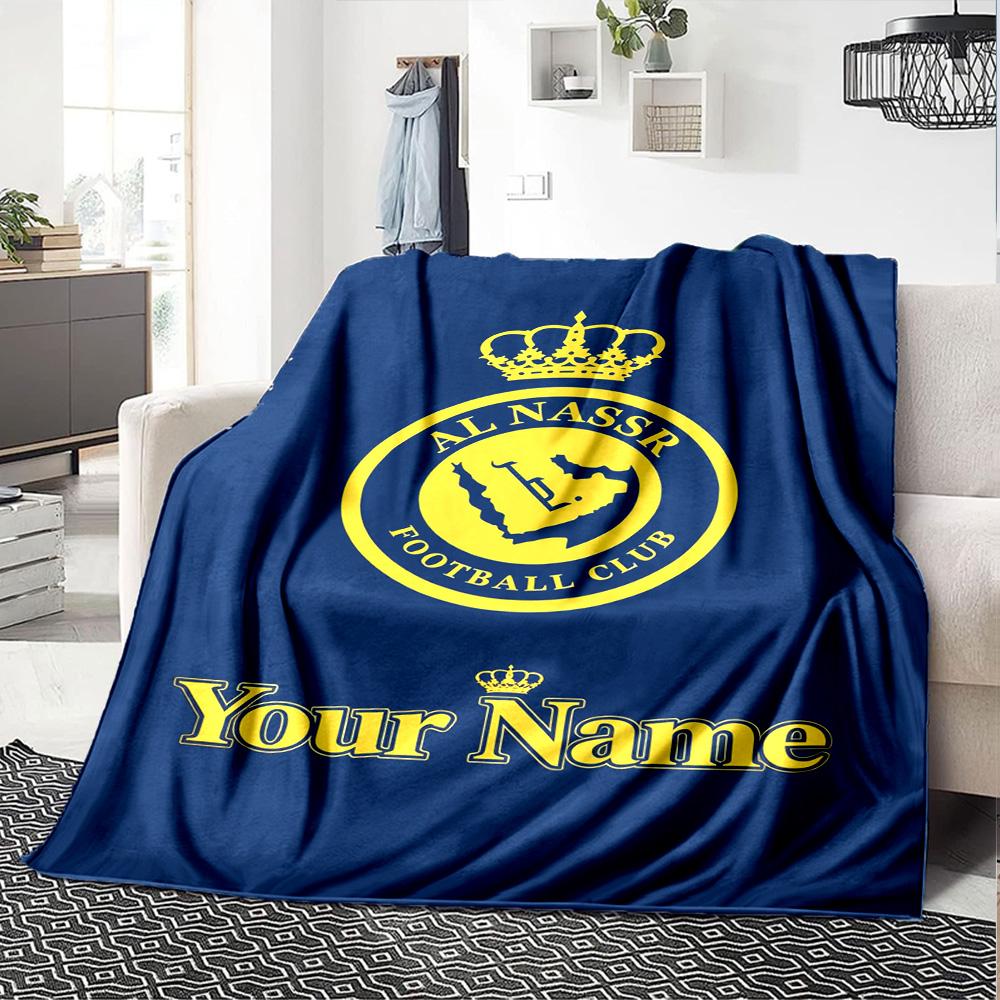 Name Custom Al-Nassr Print Flannel Blanket High Quality Warm Comfortable Cover for All Seasons Perfect for Gifts Home Decor