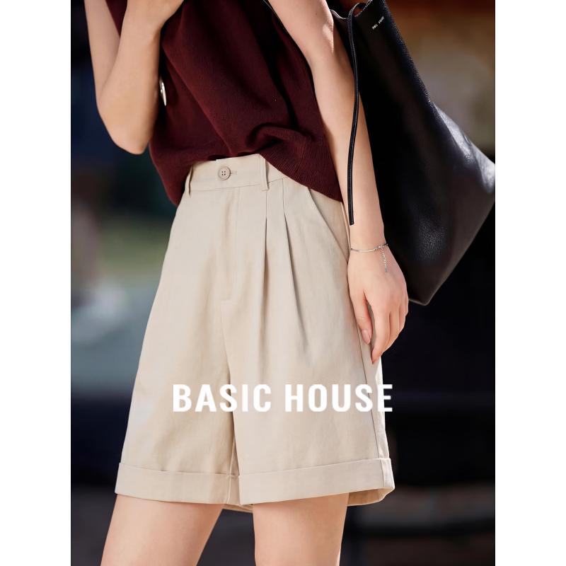 Basic House Women s High-Waist Loose Fit Suit Shorts S