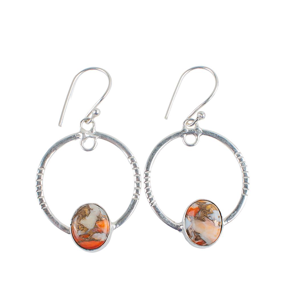Orange Copper Turquoise Gemstone 925 Sterling Silver Jewelry Hook Earrings 1.37" EE-67-20