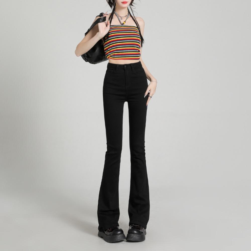 American Micro-flared Jeans Women's Autumn New High-waisted Thin Elastic Small Retro Horseshoe Pants