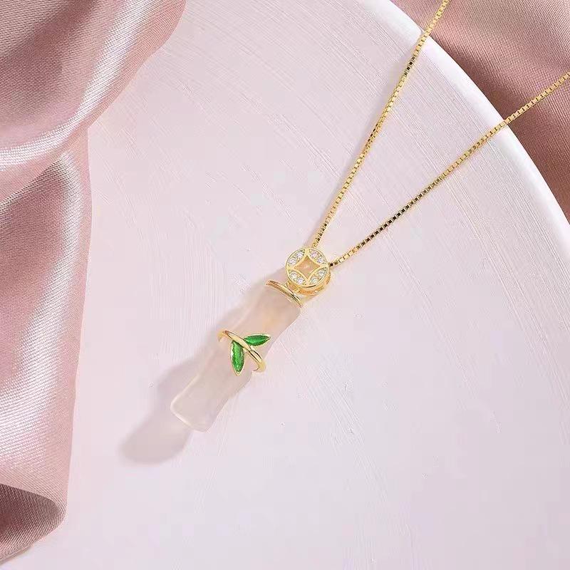 

S925 Sterling Silver Bamboo Pendant Necklace - Elegant Women s Clavicle Chain for a Luxurious and Prosperous Look. 925 Silver