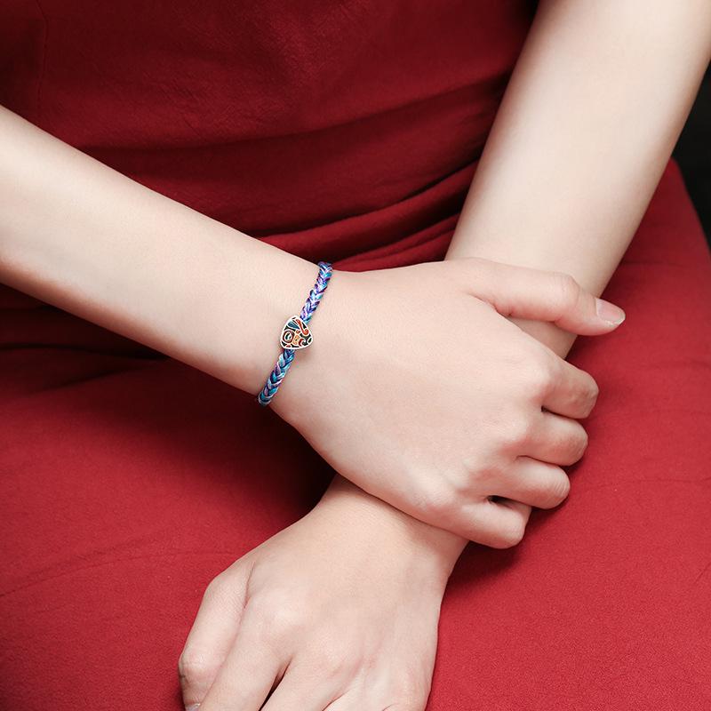 Drachenknoten S925 Silber Fu Glücksbringer Buntes Seil Armband - Frühlingsfest Geschenk für Studenten & Paare