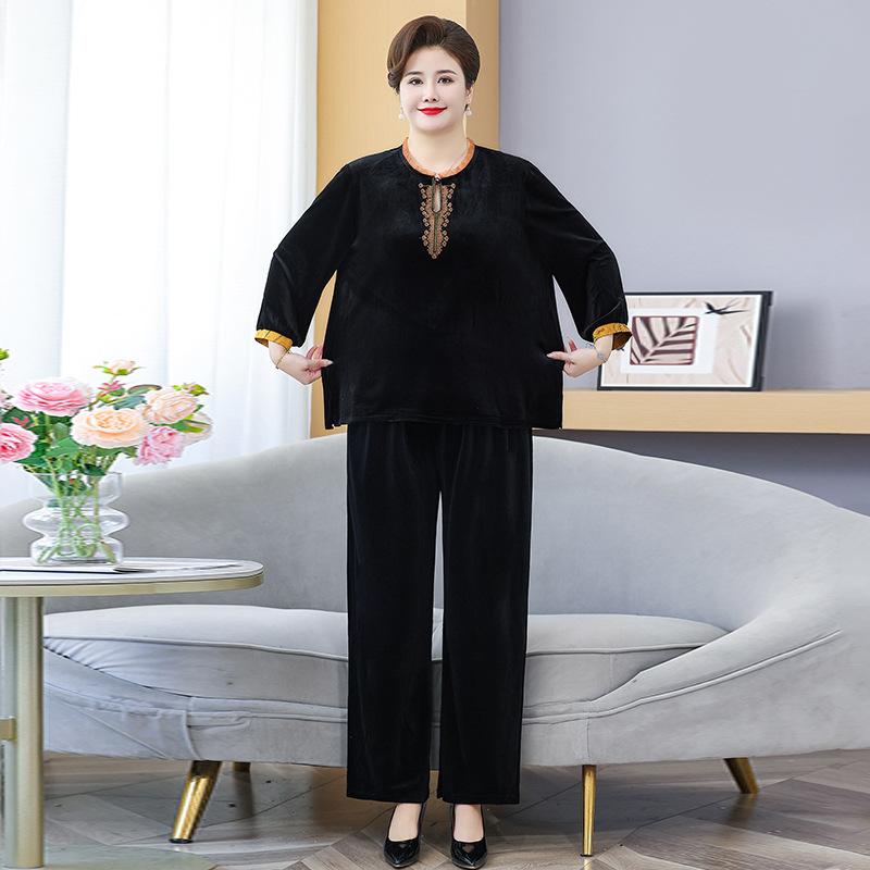 New Women's Golden Velvet Two-piece Set In the Elderly Spring and Autumn Fashion Casual Suit
