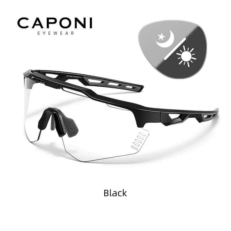 CAPONI Men Sunglasses Original Anti-fog Windproof Photochromic Outdoor Sport Cycling Goggles Anti Glare UV400 Glasses BS34727 Black-No Anti-fog