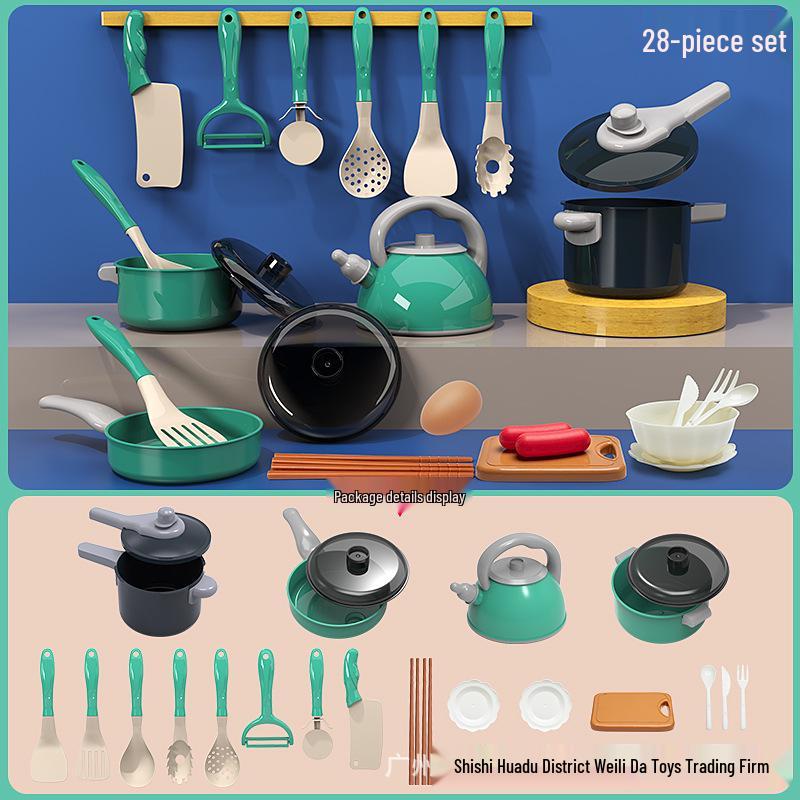 Kids Role-Play Kitchen Set: Cooking & Cutting Play Toys with Tableware