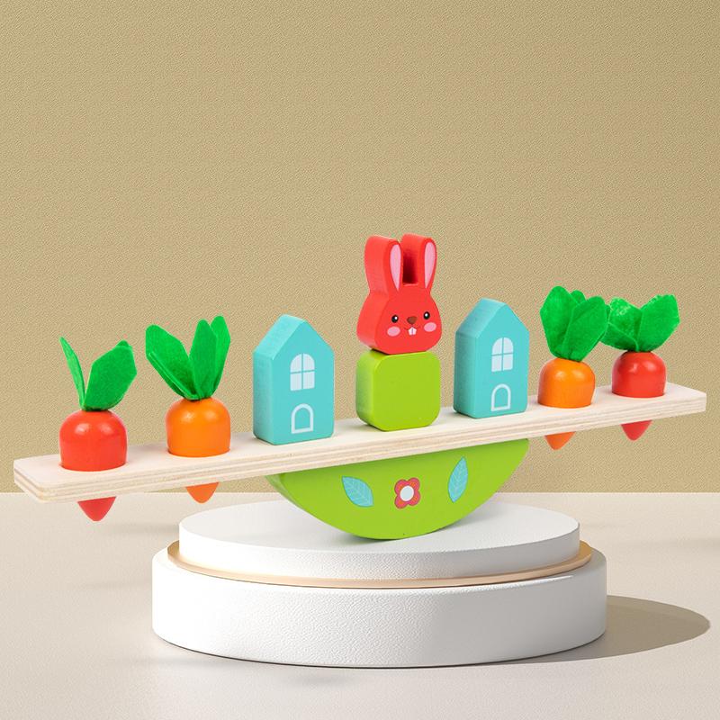 Montessori Sensory Toys Stacking Toys for Baby Rabbit Animal Balance Wooden Building Blocks Early Childhood Education Game Gift