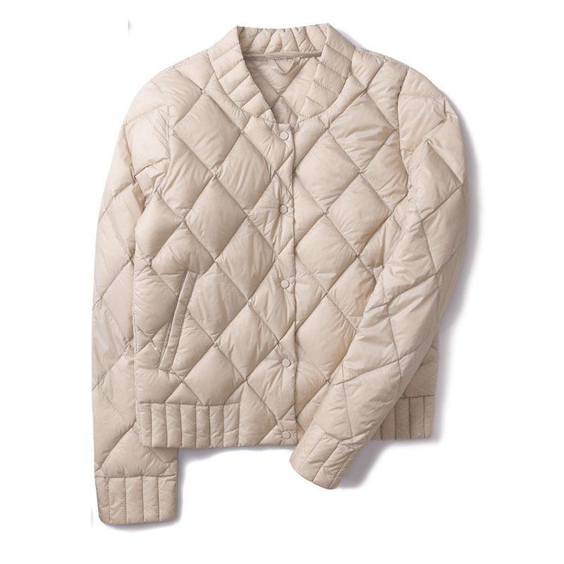Damen Kurze Leichte Daunenjacke Baseballkragen Rautensteppung Jacke mit umgedrehten Nähten