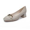 Korean Version of Metal Chain Buckle Temperament Single Shoes Women's Square Head Thick Heel Soft Leather Grandma Shoes Fashion Middle Heel Commuter