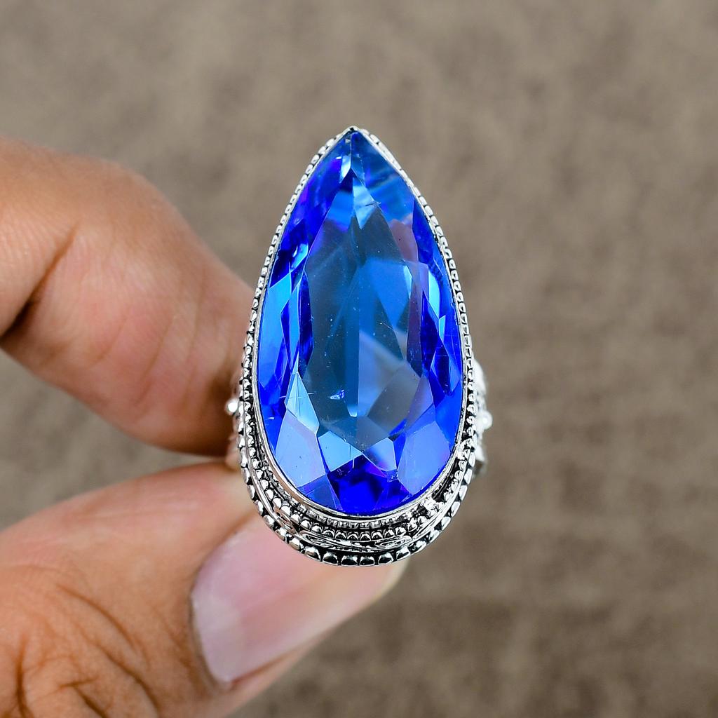 Blue Topaz Genstone Handmade 925 Sterling Silver Jewelry Ring Size 7 KKG-465