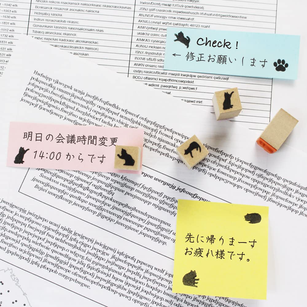 Cute Black Cat and Stylish Cat Set of Wooden Rubber A Great Made In Merchandise, Stationery, Stamps. 54-piece Stamps. Gift. Japan.