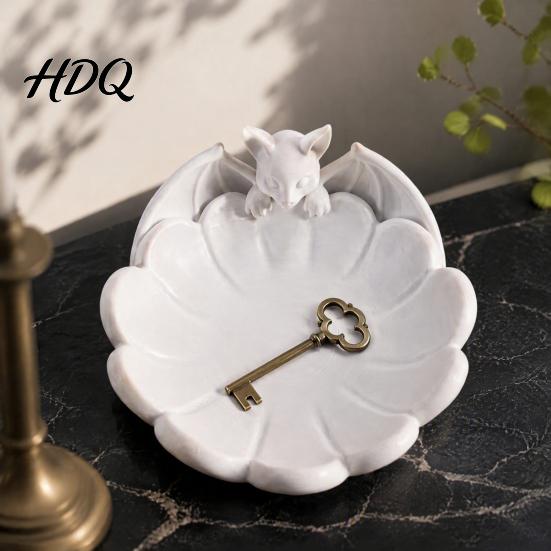 Layered Petal Snack Dish Halloween Bat Candy Dish 3D Printed Matte White PLA Jewelry Bowl Gothic Table Ornament for Entryway And Coffee Desktop