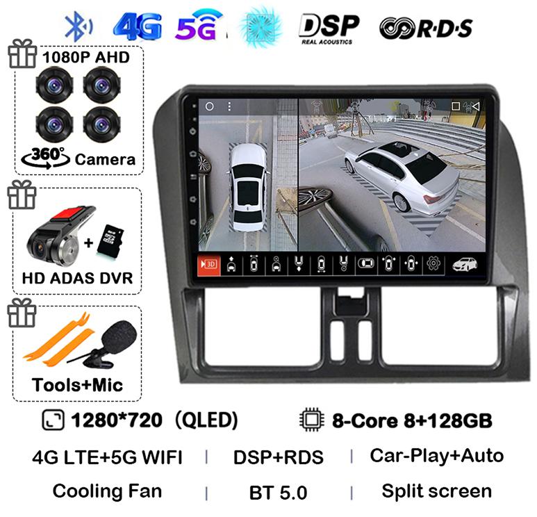 Android 14 Carplay Auto For Volvo XC60 2009-2017 Car Radio Multimedia GPS Navigation Video Player Autoradio Stereo Head Unit DSP