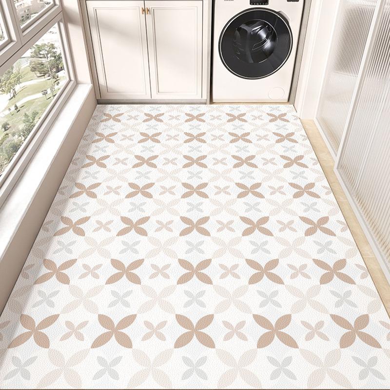 PVC Balcony Mat Geometric Print Kitchen Floor Mats Waterproof Non-slip Rug Leather Soft Wear-resistant Carpet Home Decor