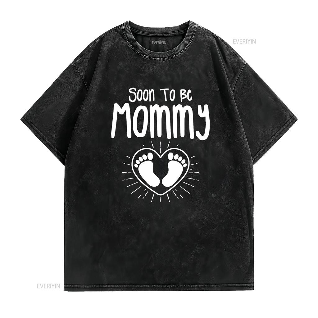Damen Bald Mama Schwangerschaftsankündigung Zukünftige Mama Mutter T-Shirt Schwarz vintage Gewaschen Unisex Stilvoll homme Weich