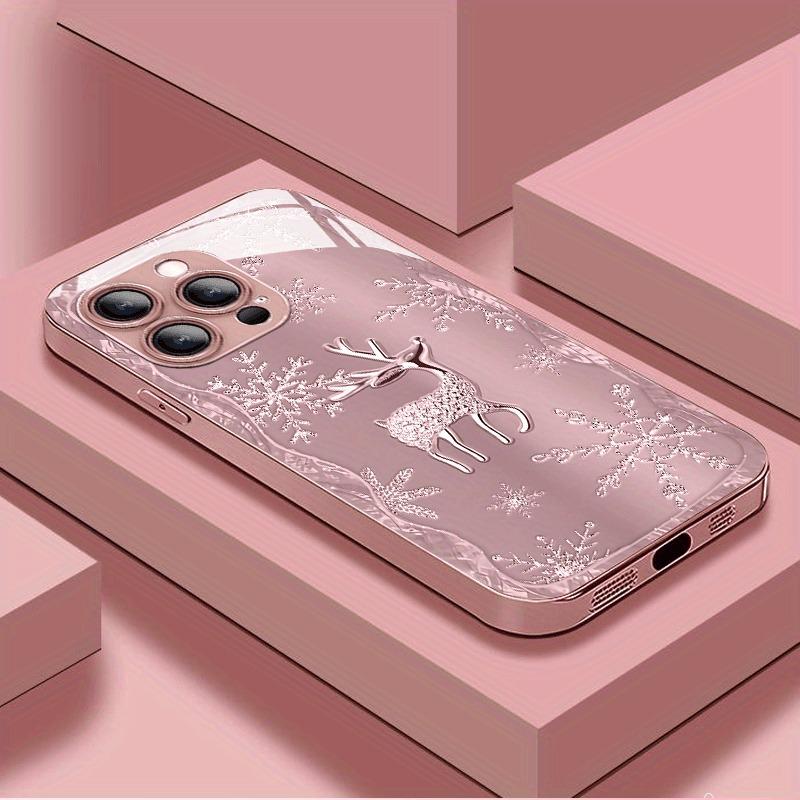 

Cute Snowflake Deer Pattern Metallic Paint Glass Hard Phone Case For iPhone 17 Pro Max 11 12 13 14 15 16 Plus 17 Air 16E Cover iPhone17