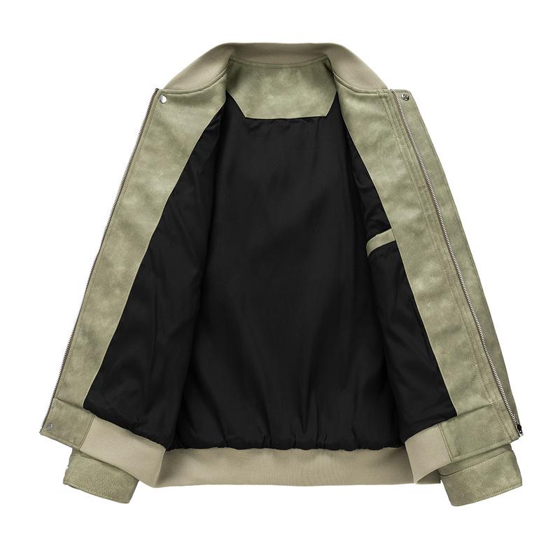 Jacket Men's Spring Trend PU Men's Retro Baseball Collar Clothes Casual Men's Leather Jacket Solid Color Loose Jacket