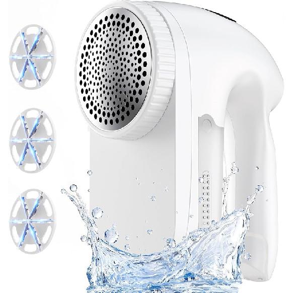 IPX6 Waterproof Washable Electric Fabric Shaver and Lint Remover, Rechargeable Sweater Defuzzer with 3 Free Extra Blades, Quickly and Effectively