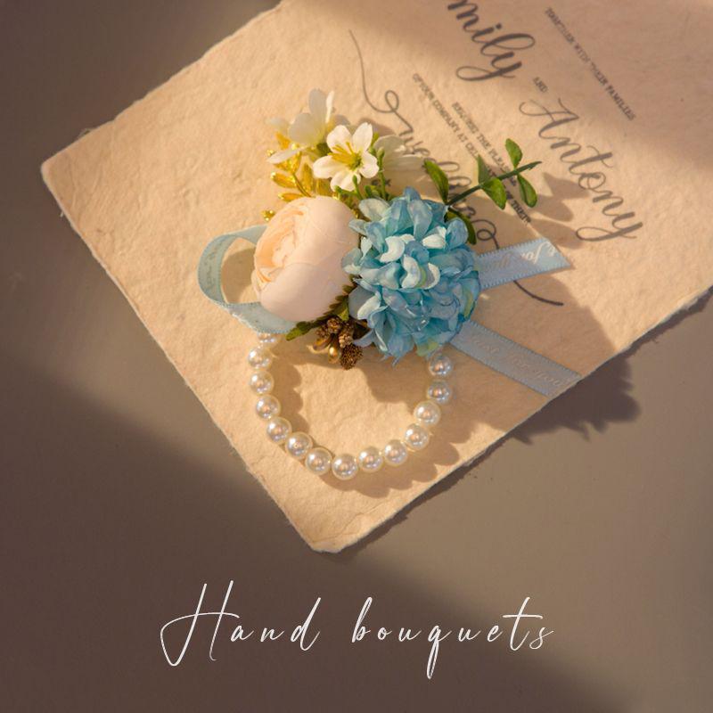 Vintage Forest Style Wedding Corsage & Boutonniere Set: Bride, Groom, Bridesmaid Pearl Wrist Corsage